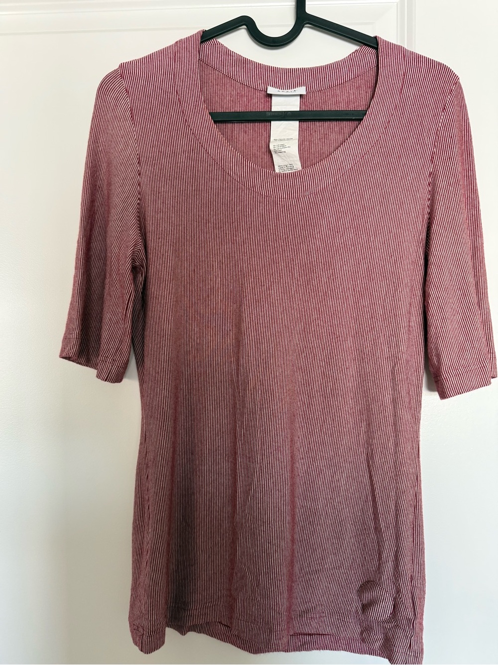 Akris Ribbed Scoop-Neck Short Sleeve Top in Dusty Rose